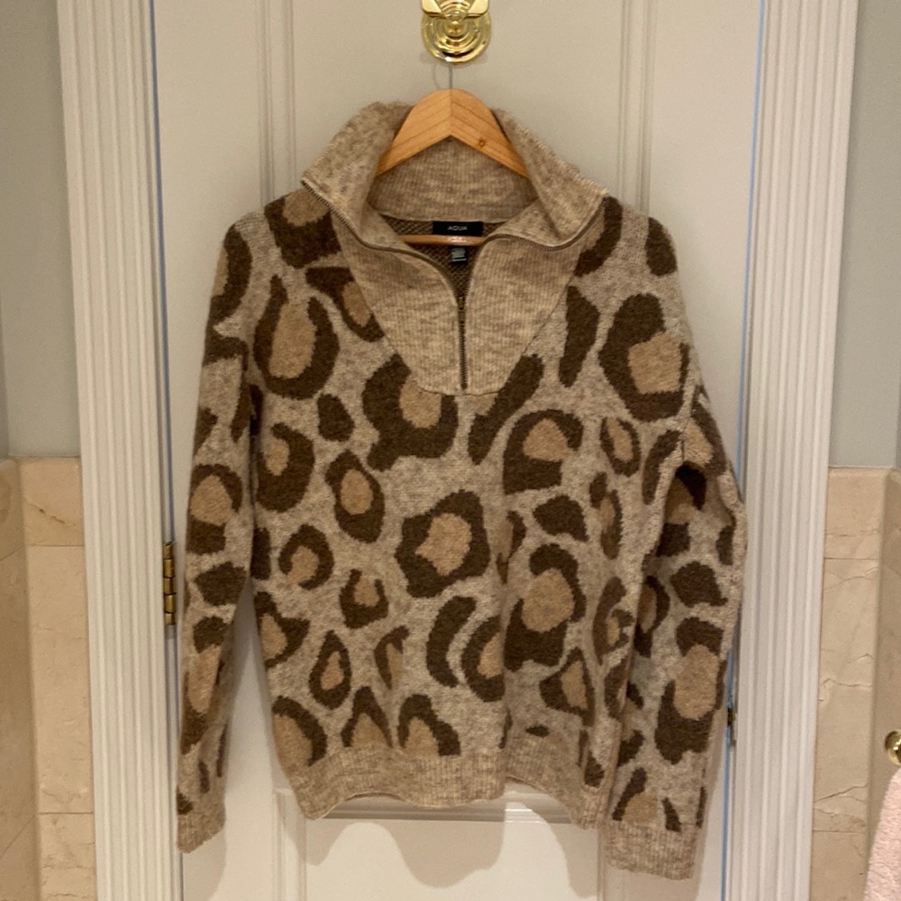 Aqua brand chunky quarter zip animal print sweater